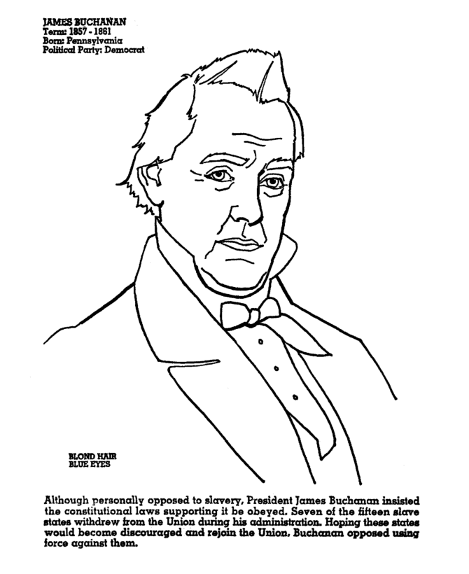 USA-Printables: President James Buchanan - US Presidents Coloring Pages -  fifteenth President of the United States - 3 -