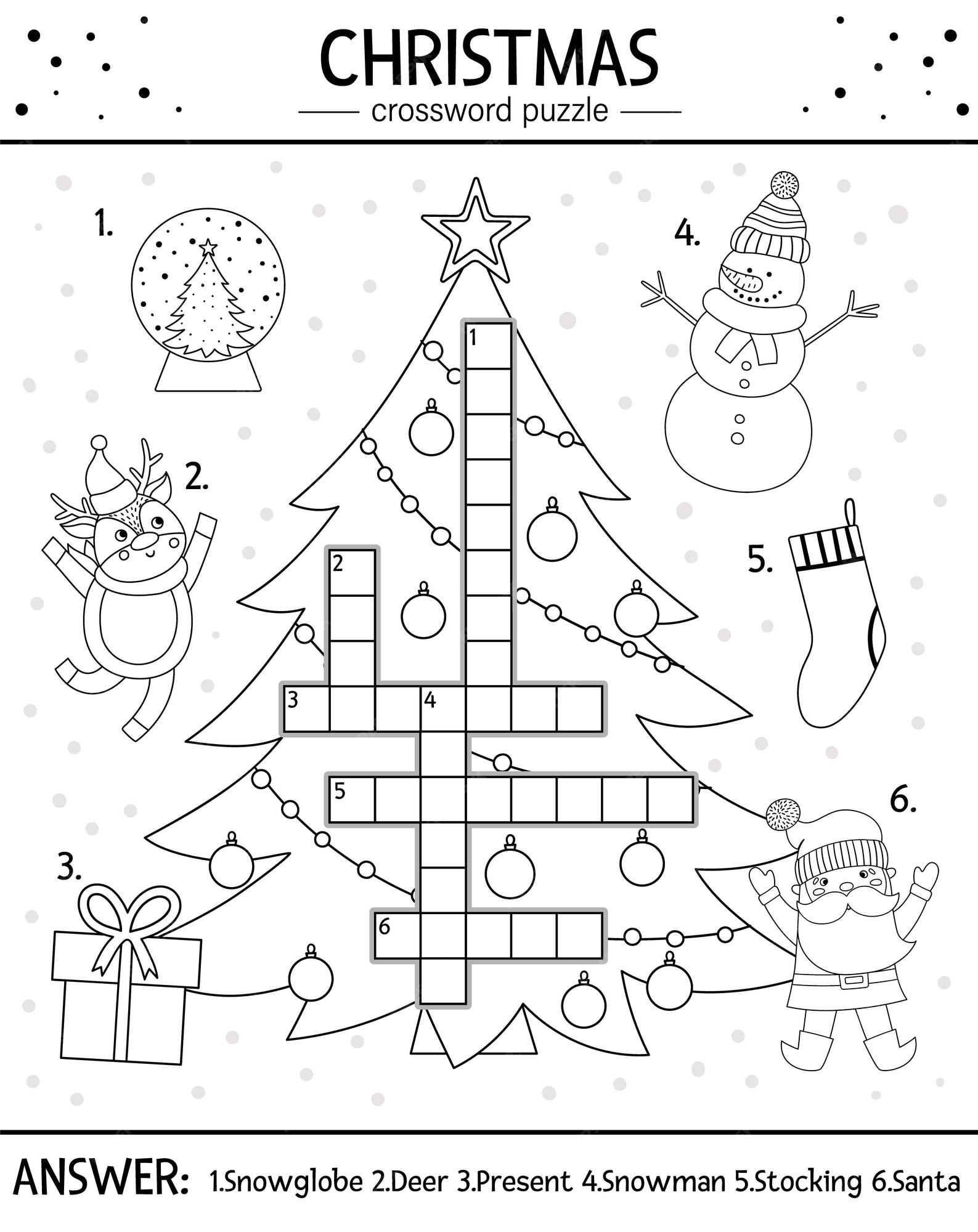 Premium Vector | Vector christmas black and white crossword puzzle for  kids. simple quiz with winter holiday objects for children. educational  activity or coloring page with traditional new year elements.