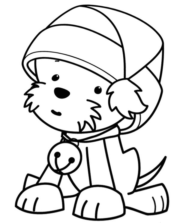 A dog with Santa's hat coloring page