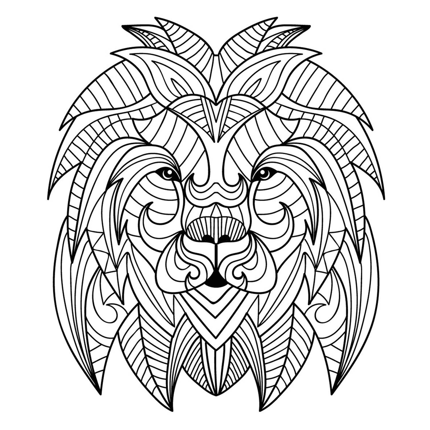 Lion head mandala - 2 - Lion Kids Coloring Pages