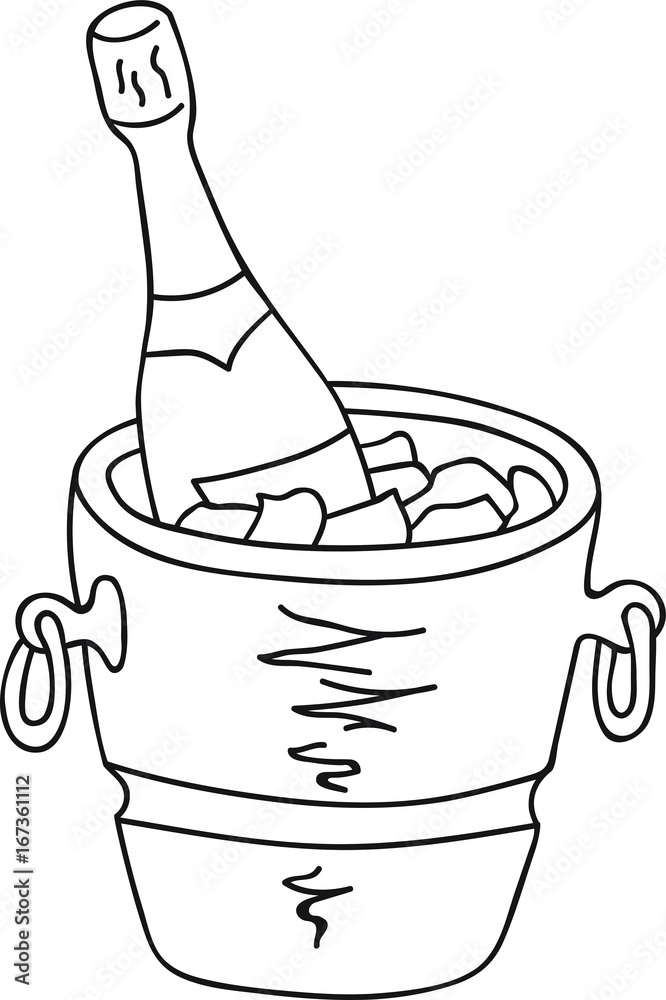 Hand drawn illustration bottle of chilled champagne wine in cooler, ice,  celebration, vector, coloring page, template Stock Vector | Adobe Stock