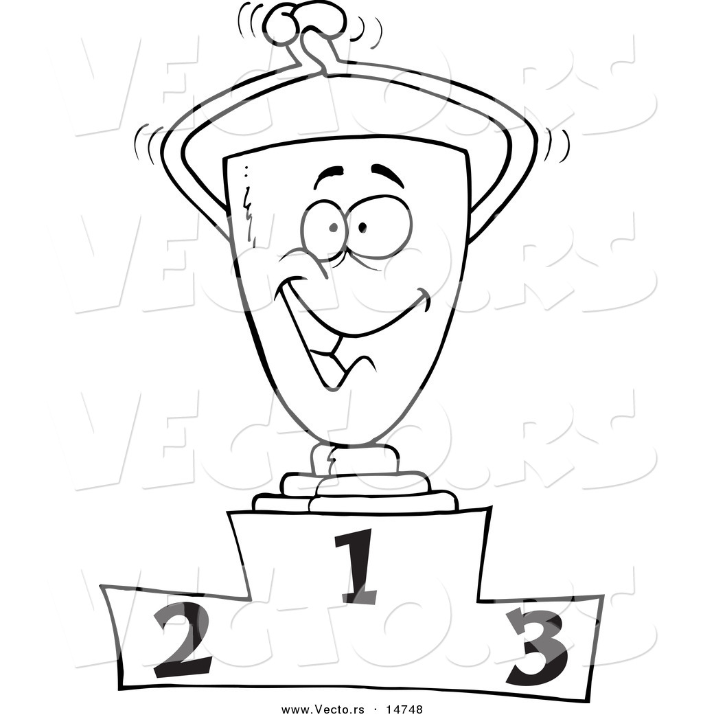 Vector of a Cartoon Trophy on the First Place Podium - Coloring ...