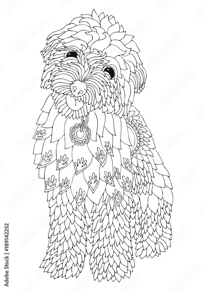 Golden doodle. Hand drawn dog. Sketch for anti-stress adult coloring book  in zen-tangle style. Vector illustration for coloring page. Stock Vector |  Adobe Stock