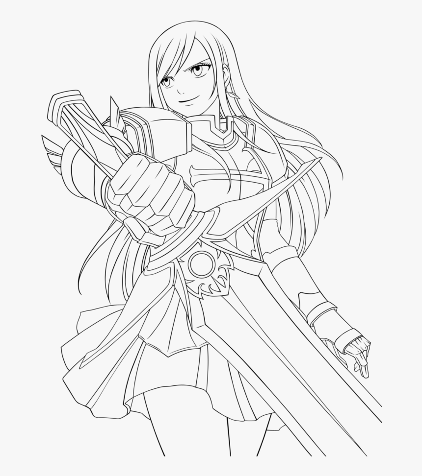 Fairytail Coloring Pages - Erza Fairy Tail Drawings, HD Png Download -  kindpng