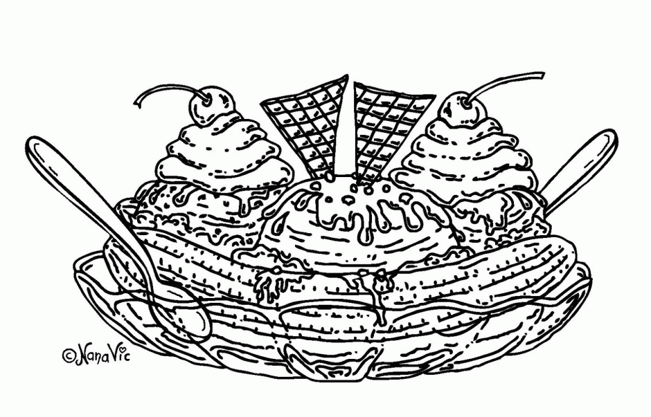 Banana Split Ice Cream Sundae Coloring Page - Coloring Pages For ...
