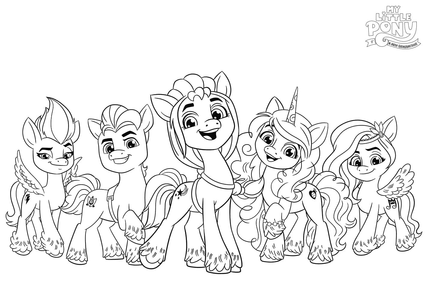 My Little Pony A New Generation Characters Coloring Page - Free Printable Coloring  Pages for Kids