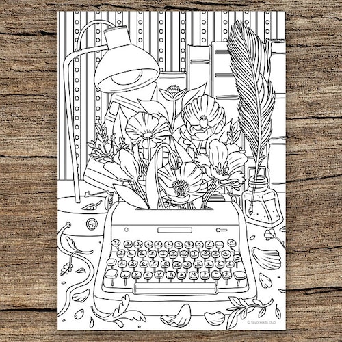 Typewriter Printable Adult Coloring Page From Favoreads - Etsy
