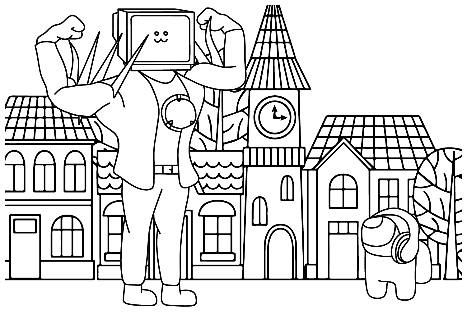 Titan TV Man, Among Us to Color - Free Printable Coloring Pages
