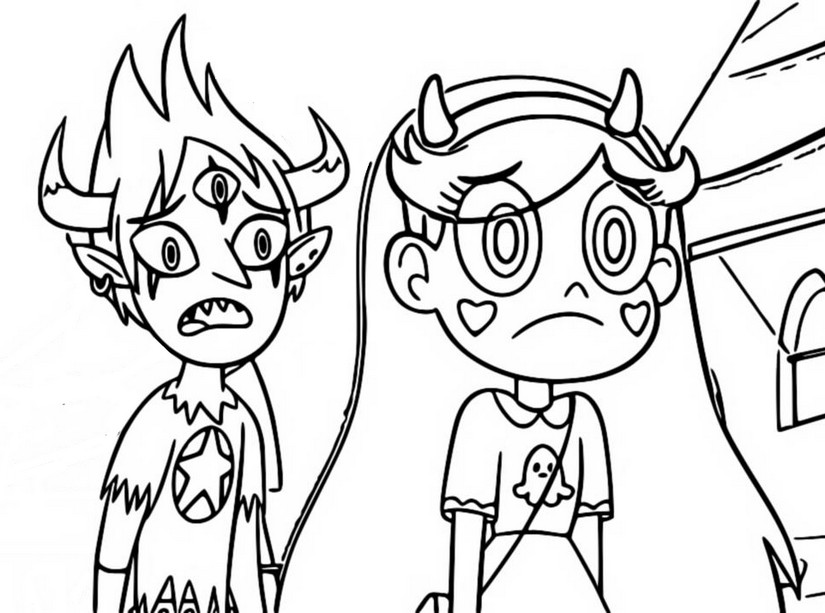 Coloring page Star vs the forces of evil : Star Butterfly and Tom Lucitor 2