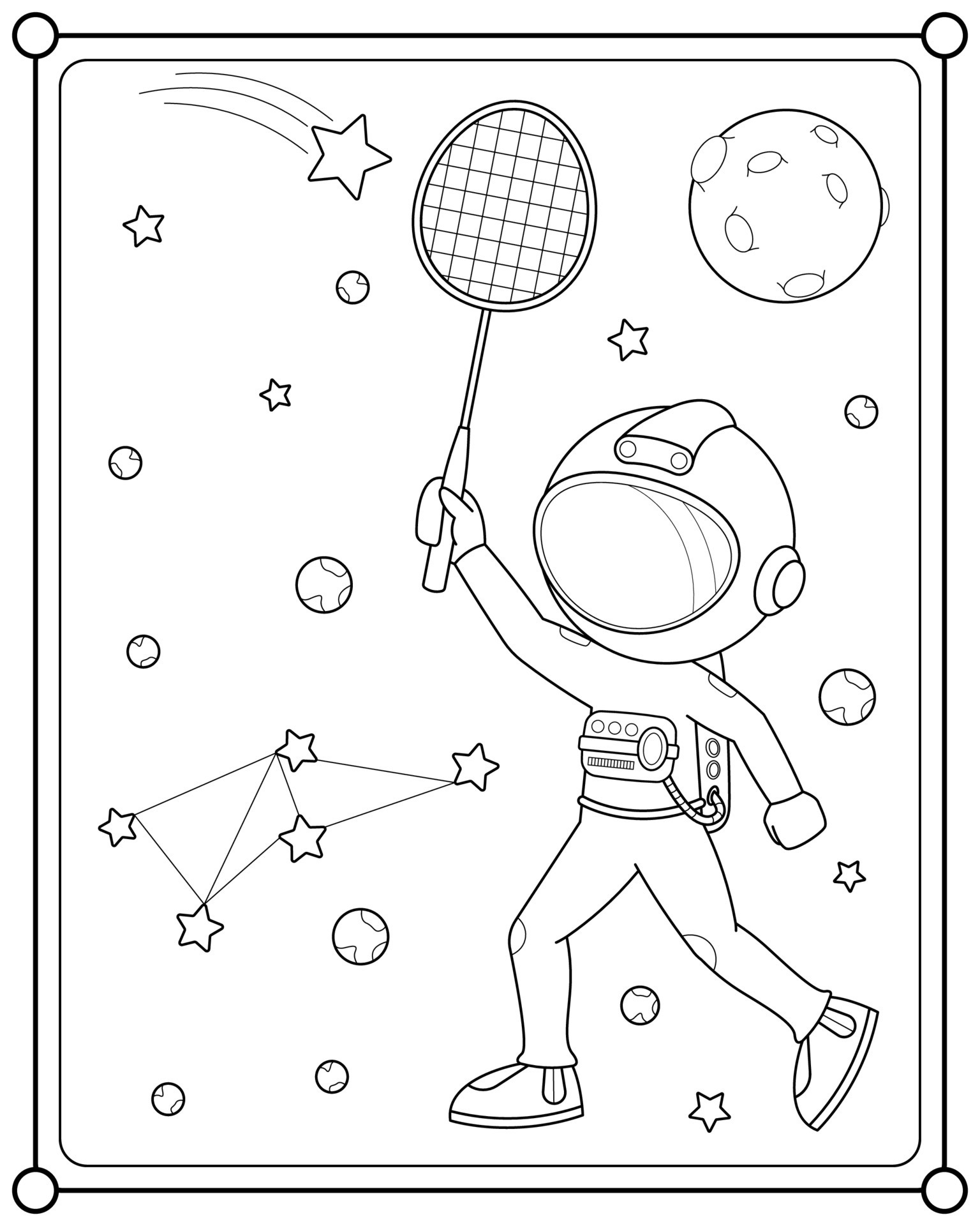 Cute astronaut playing badminton in space suitable for children's coloring  page vector illustration 11843541 Vector Art at Vecteezy