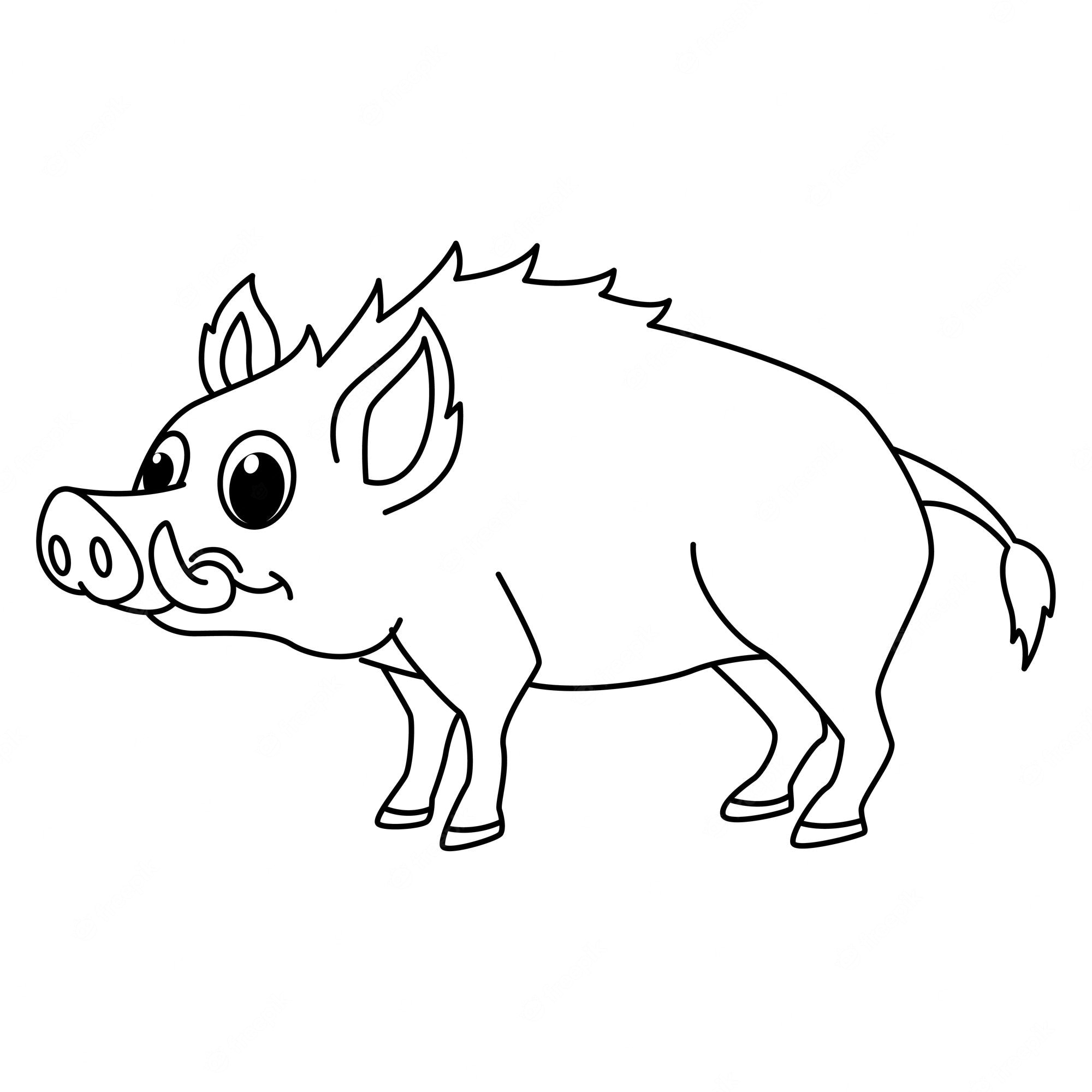 Premium Vector | Cute wild boar cartoon coloring page illustration vector  for kids coloring book