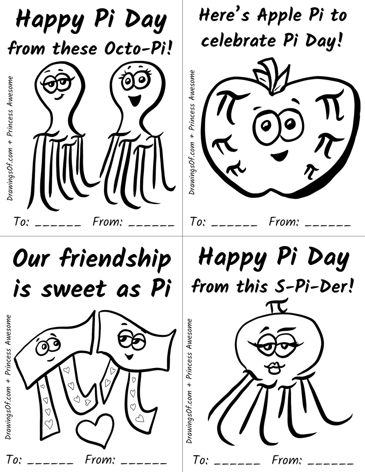 Pi Day Printable Art Activity: Coloring Cute Cards, FREE! - Drawings Of...