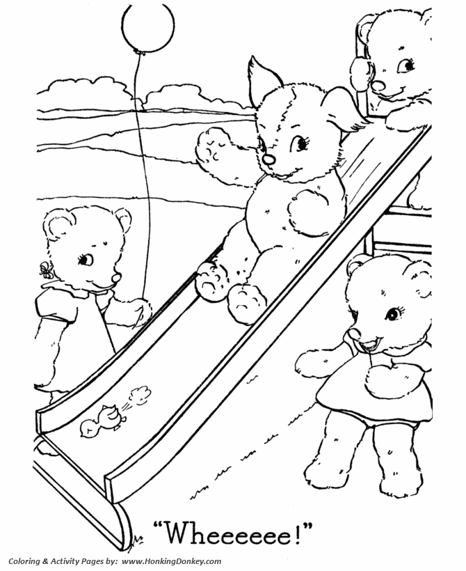 Teddy Bear Coloring Pages | Free Printable Baby Bears Playing 