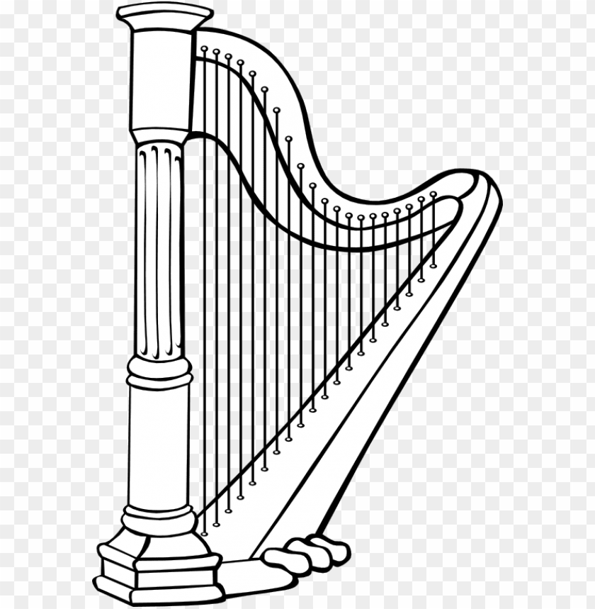 harp black white line art coloring book - harp clipart black and white PNG  image with transparent background | TOPpng