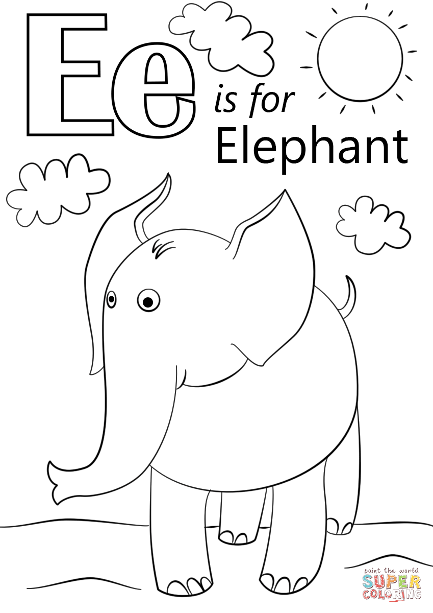 Letter E is for Elephant coloring page | Free Printable Coloring Pages