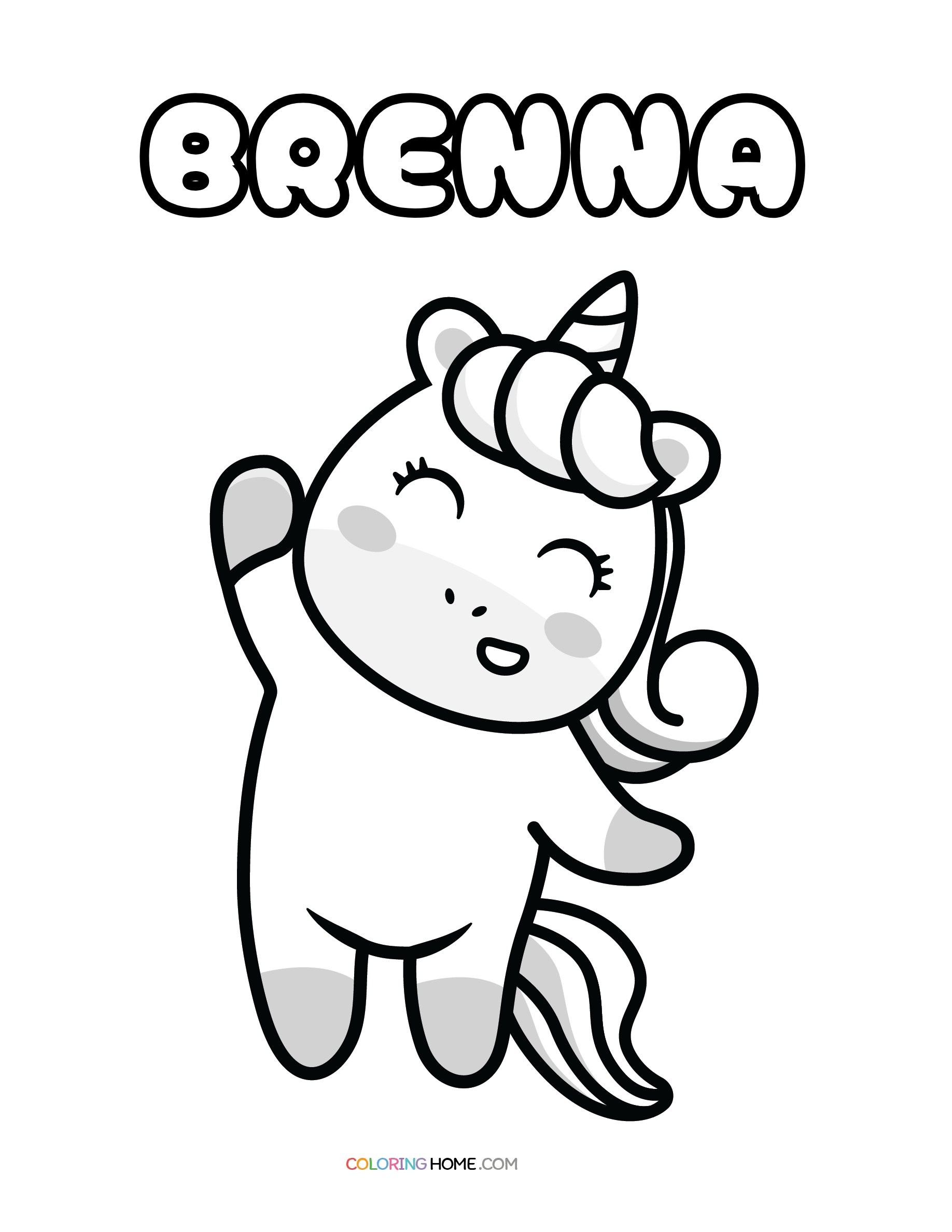 Brenna unicorn coloring page