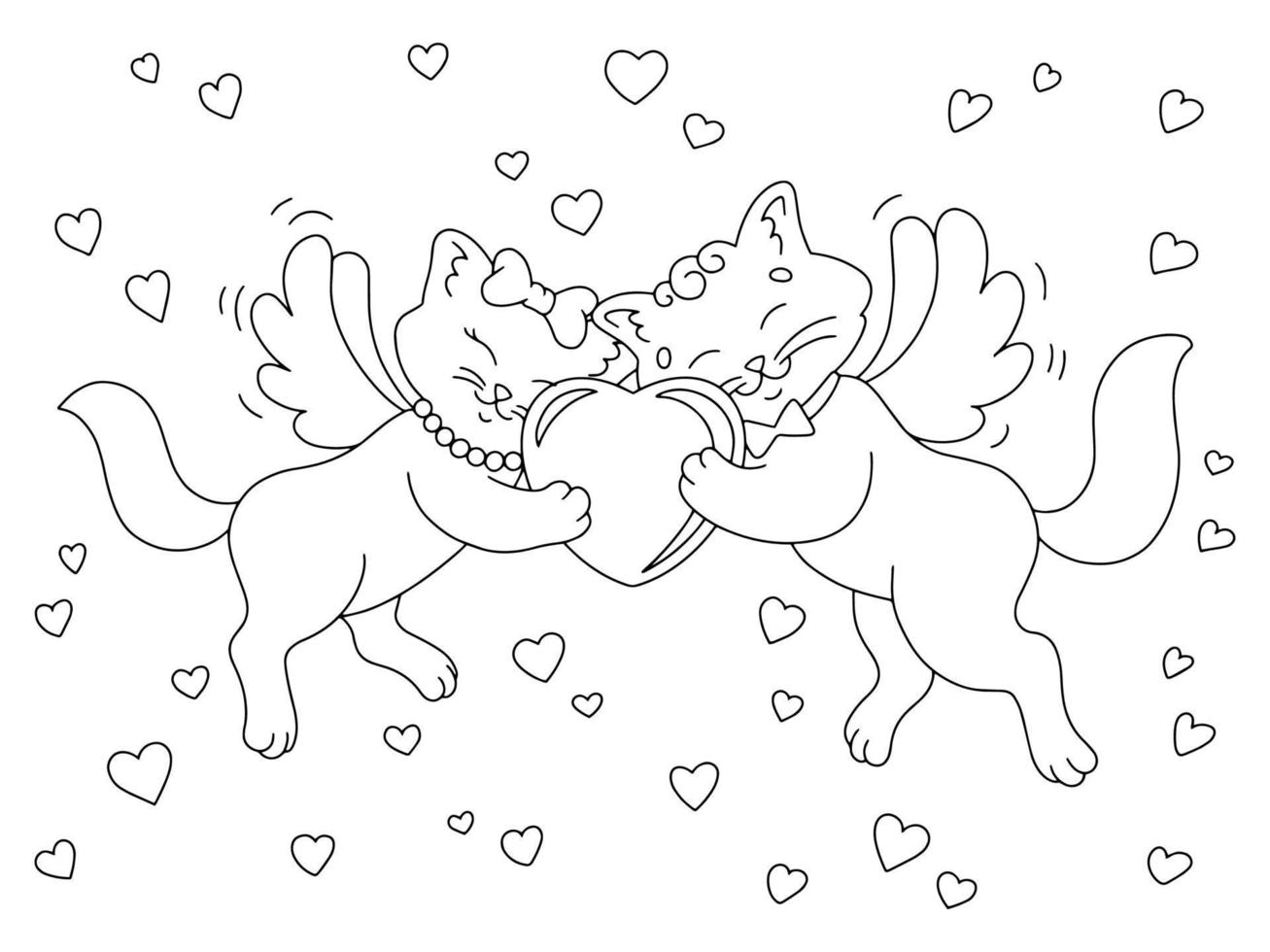 Cute couple of cats with wings. Coloring book page for kids. Cartoon style  character. Vector illustration isolated on white background. Valentine's  Day. 12626175 Vector Art at Vecteezy