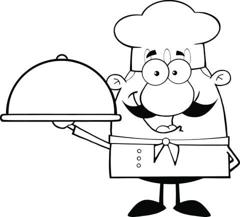 Chef Holding a Platter Caricature coloring page | Free ...
