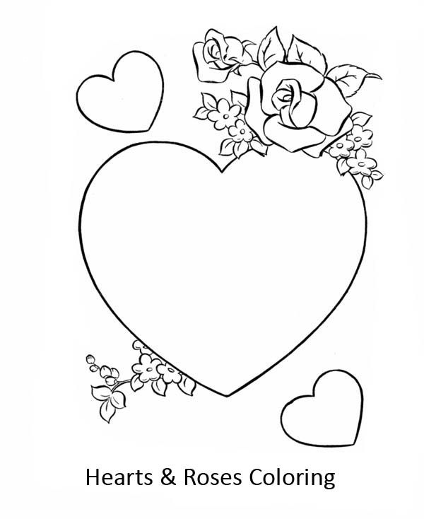 Beautiful Hearts and Roses Coloring Page | Color Luna