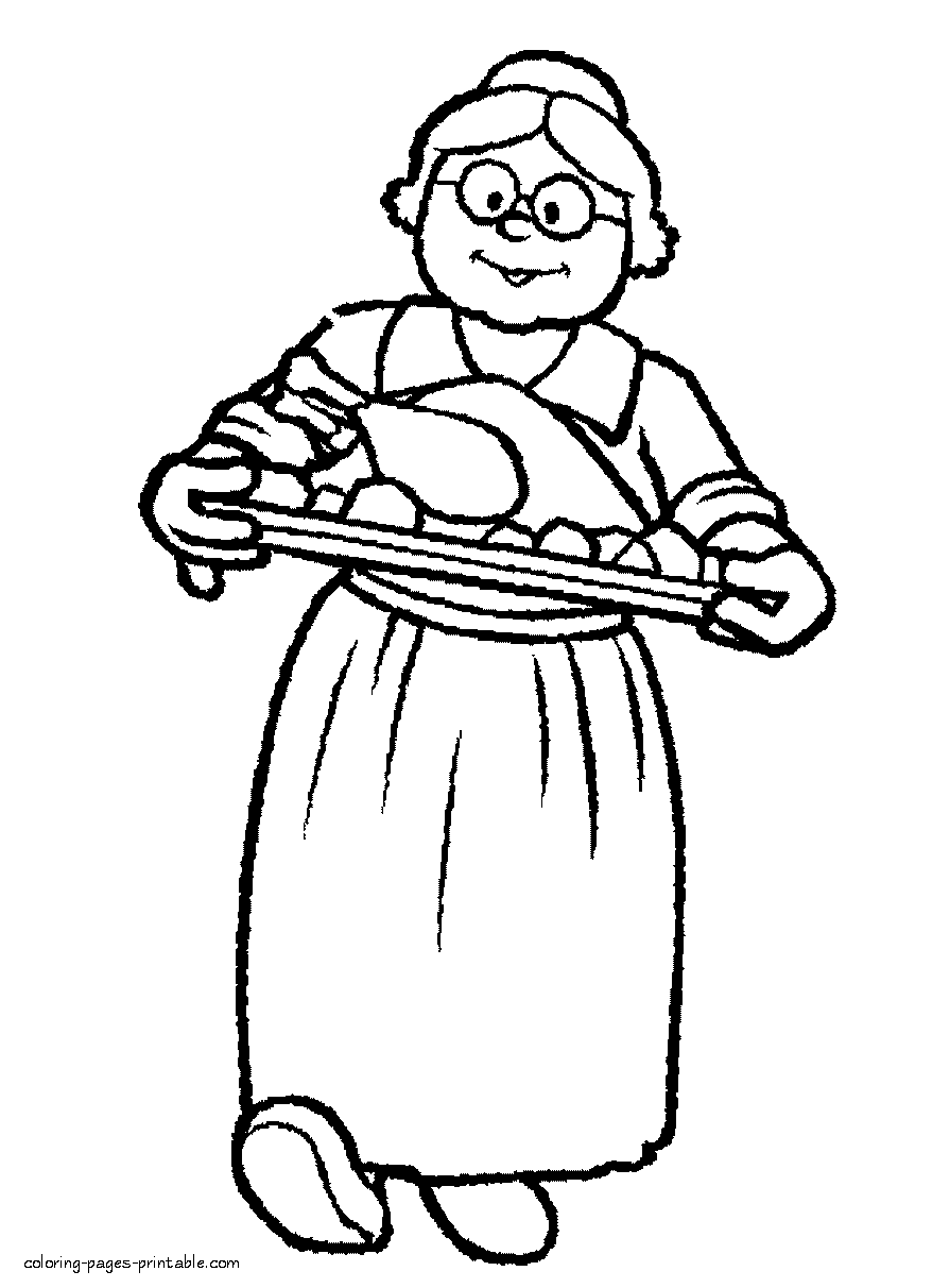 Granny coloring page. Thanksgiving || COLORING-PAGES-PRINTABLE.COM