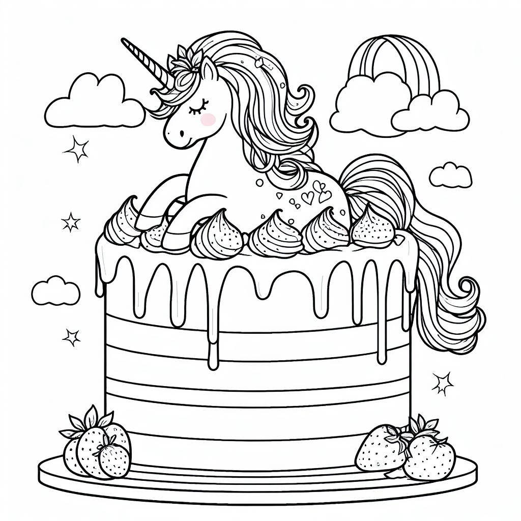 Coloring page unicorn cake - Coloring ...