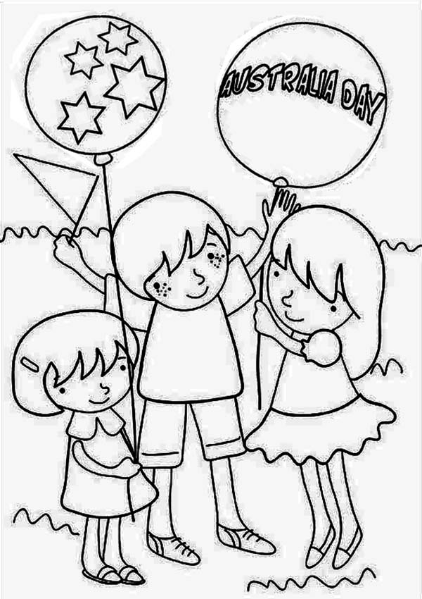 A Group of Kids Celebrating Australia Day Coloring Page | Kids ...