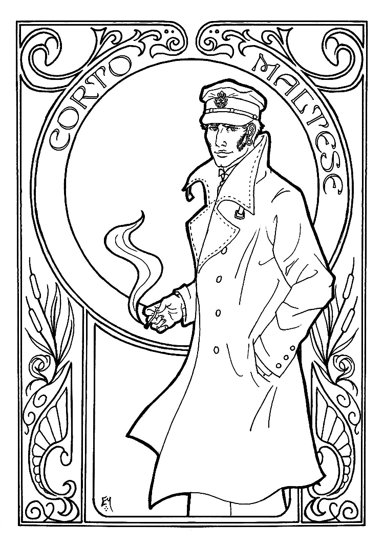 Corto maltese art nouveau - Art Nouveau Adult Coloring Pages