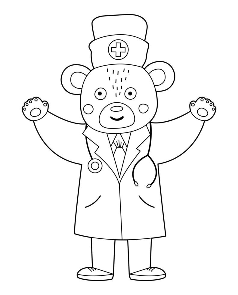 Vector outline bear doctor in medical hat with stethoscope. Cute funny  animal character. Medicine coloring page for children. Healthcare icon  isolated on white background 6982477 Vector Art at Vecteezy