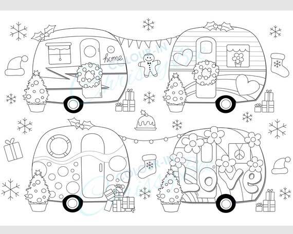 Christmas Campers Coloring Pages 4 Page Pack Christmas - Etsy Norway