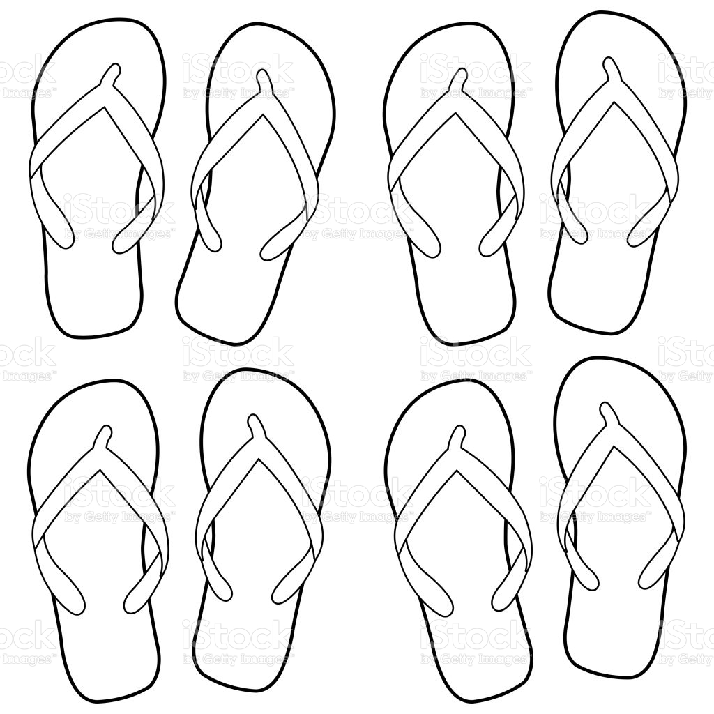 Summer Flip Flops Vector Black And White Coloring Page Stock Illustration -  Download Image Now - iStock