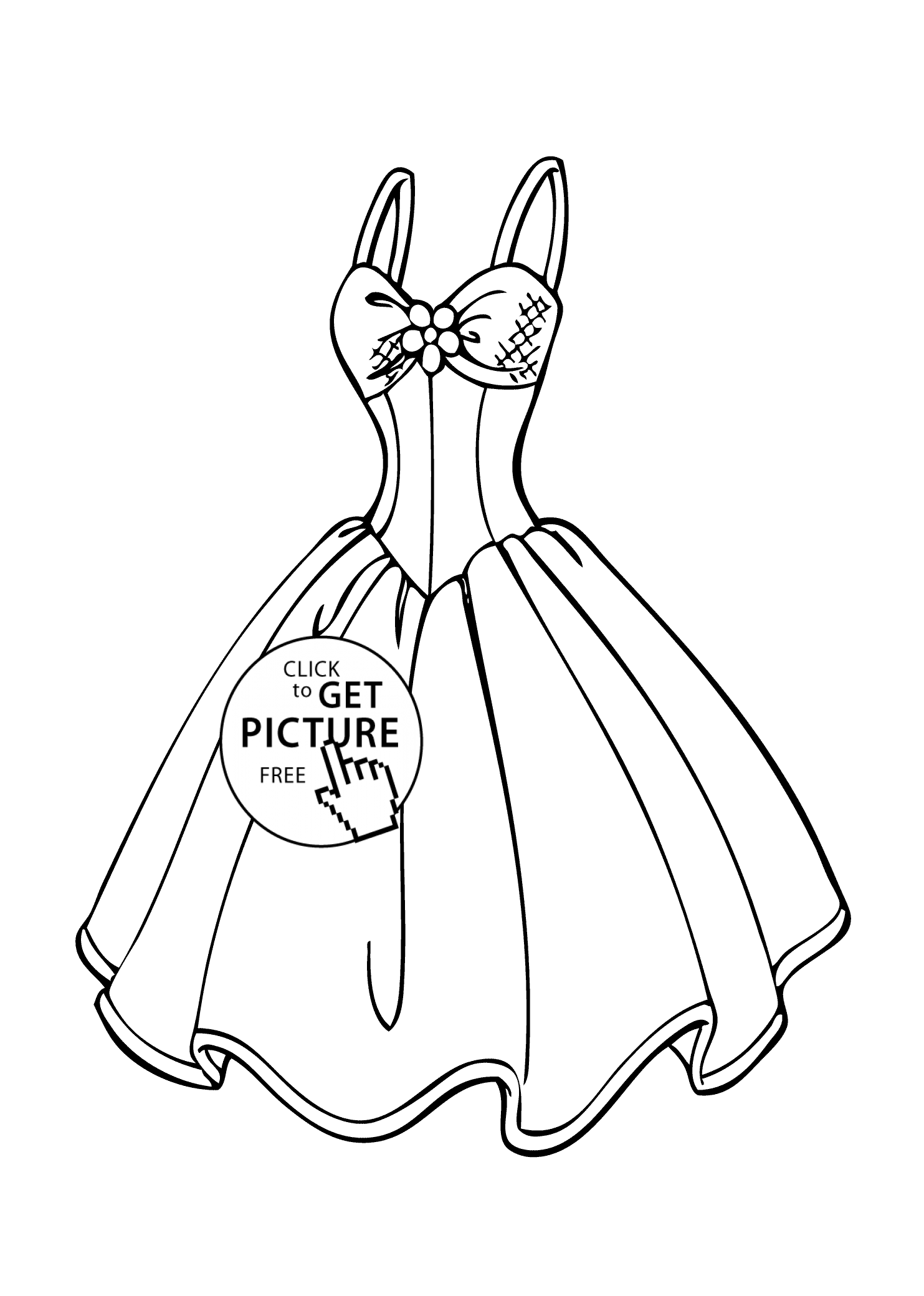 Wedding dress coloring page for girls, printable free