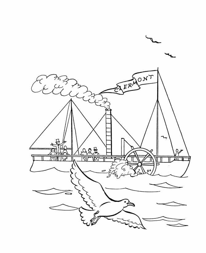 BlueBonkers : Steamship Clermont Coloring pages - Ships and Boats