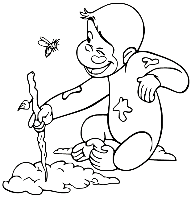 Curious George Playing with Mud with a Branch Coloring Pages - Curious  George Coloring Pages - Coloring Pages For Kids And Adults
