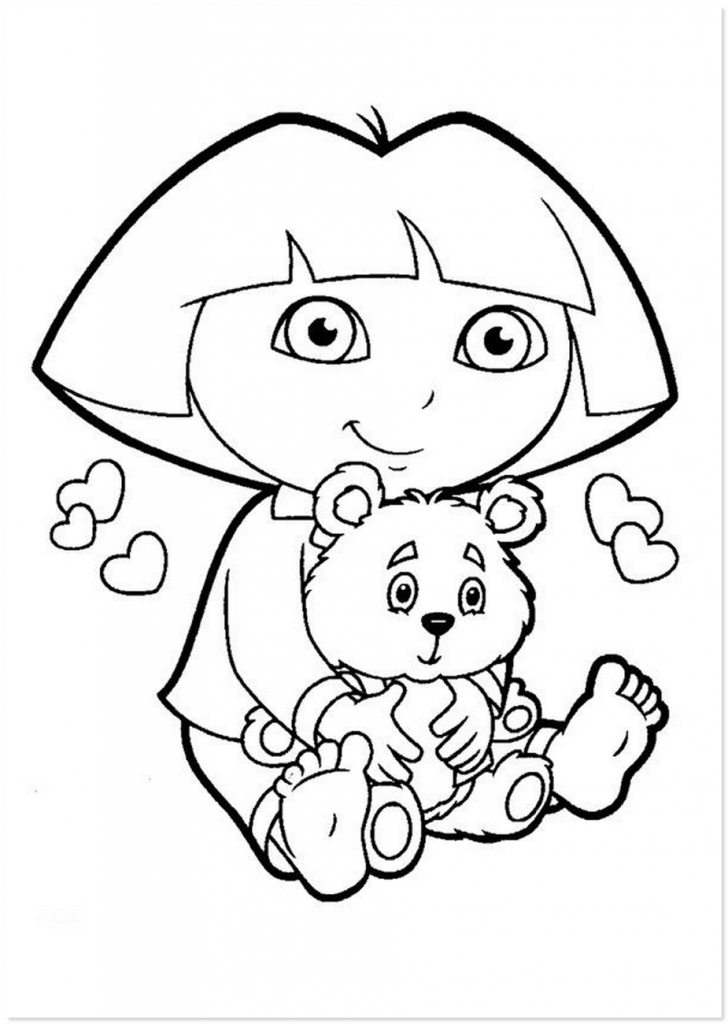 Dora with teddy bear – Coloring 4 Kids | Easy Coloring Pages for All