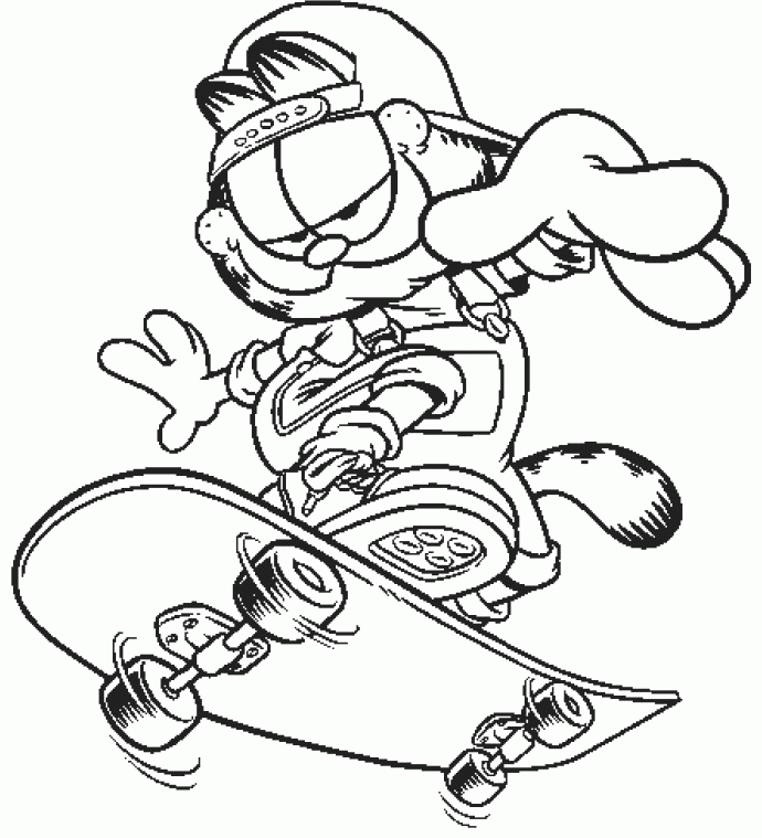 Download Garfield Playing Skateboard Coloring Page Or Print 