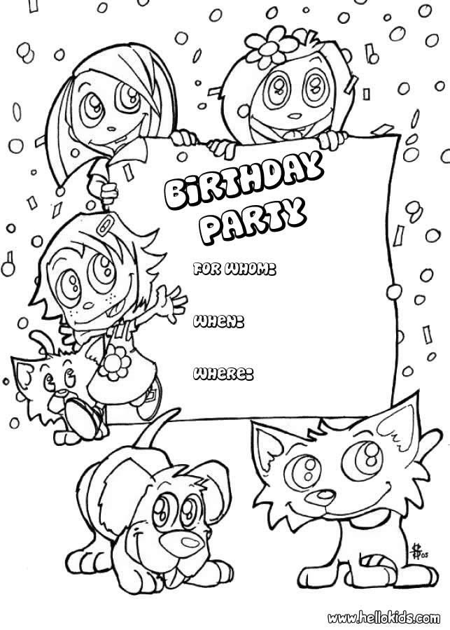 BIRTHDAY CARDS coloring pages - Kids and animals : Birthday Party 