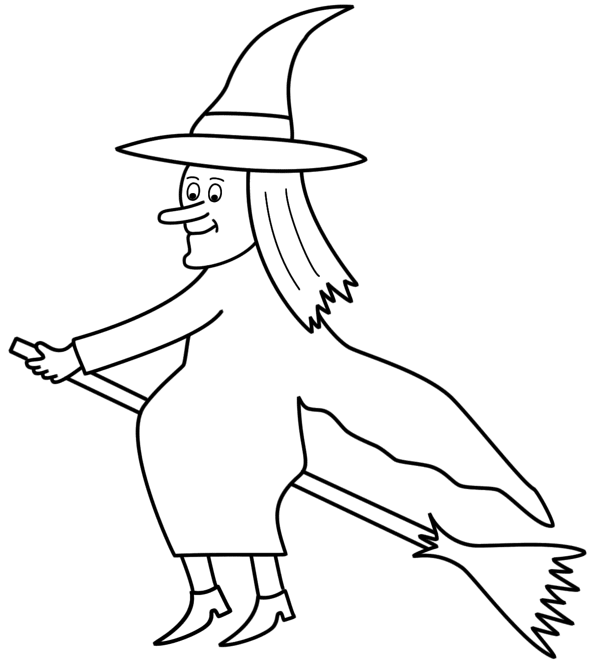 Witch on a broom - Coloring Page (Halloween)