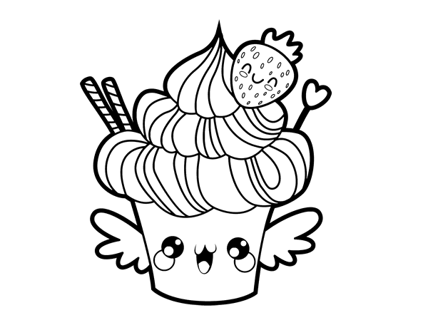 Cupcake kawaii with strawberry coloring page - Coloringcrew.com