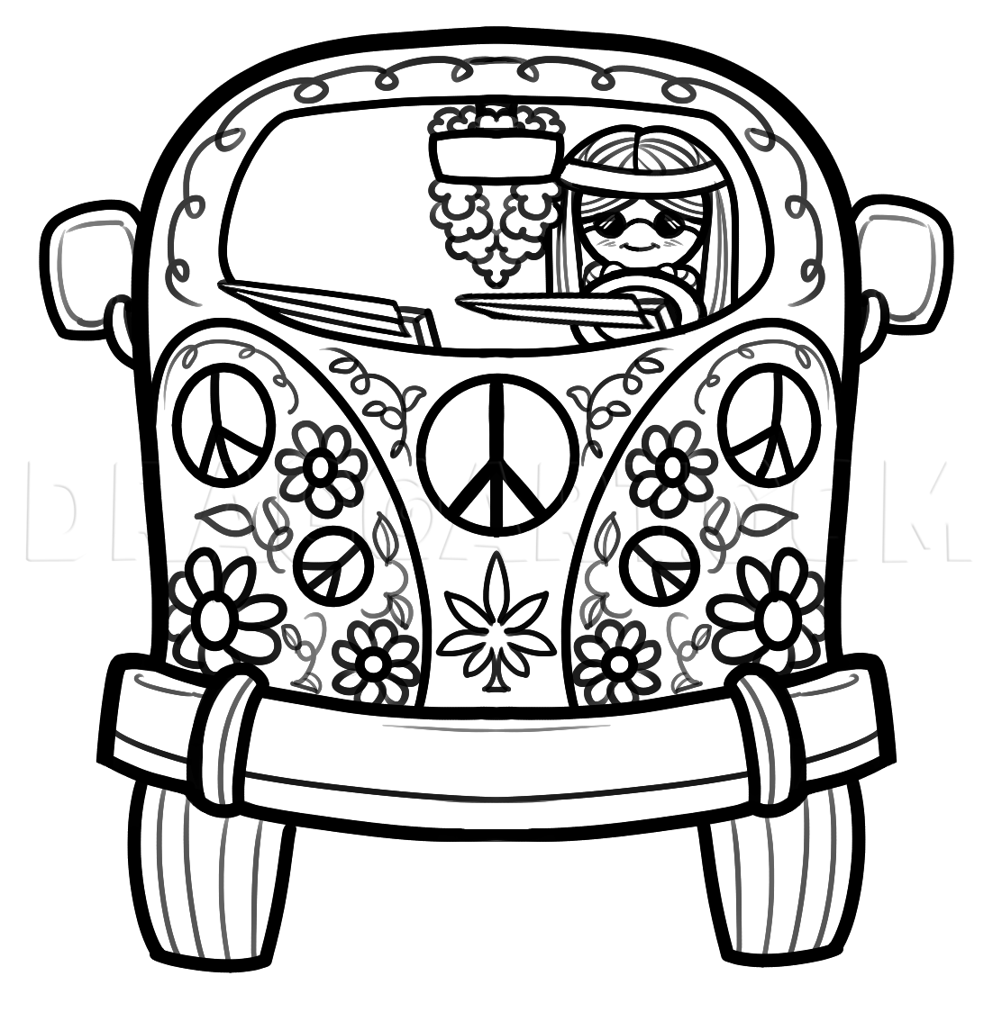 How to Draw a VW Van, Coloring Page, Trace Drawing