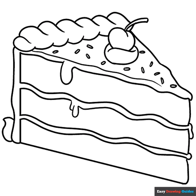 Chocolate Cake Coloring Page | Easy Drawing Guides