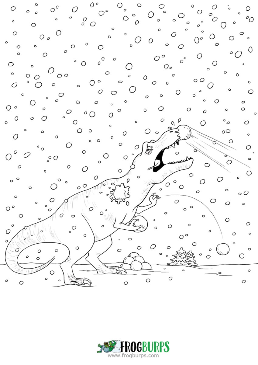 Dinosaur Snowball Fight | Coloring Page | Frogburps