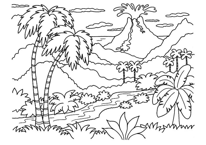 The Forest Volcano Coloring Page - Free Printable Coloring Pages for Kids
