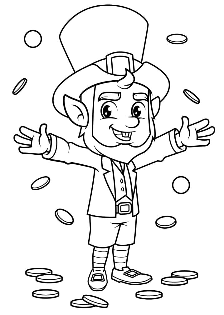 Leprechaun with Gold Coins Coloring Page - Free Printable Coloring Pages  for Kids