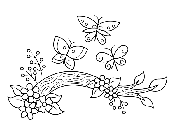 Printable Butterflies and Branch Coloring Page