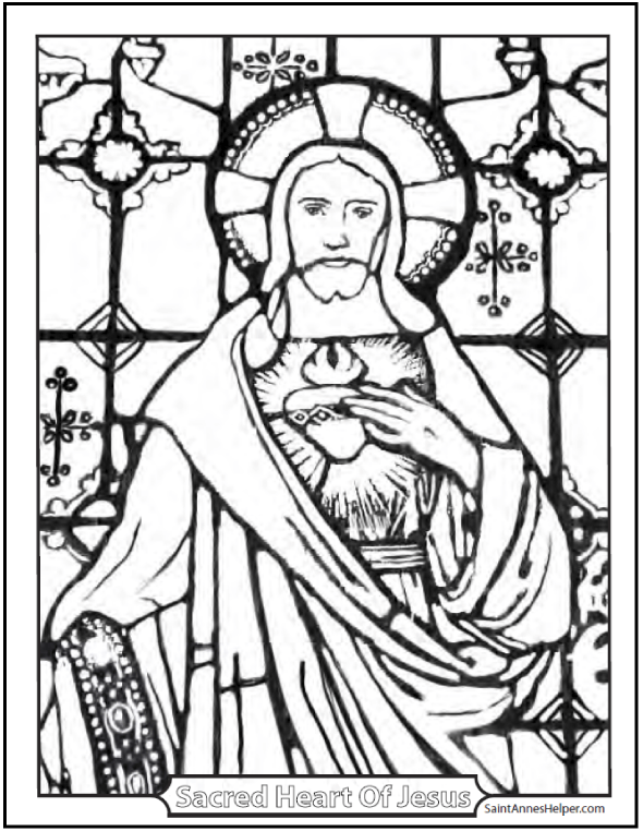Stained Glass Coloring Page ❤+❤ Sacred Heart of Jesus