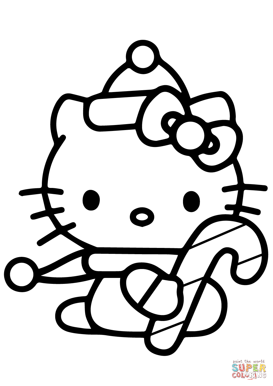 Hello Kitty with Christmas Candy Cane coloring page | Free Printable Coloring  Pages