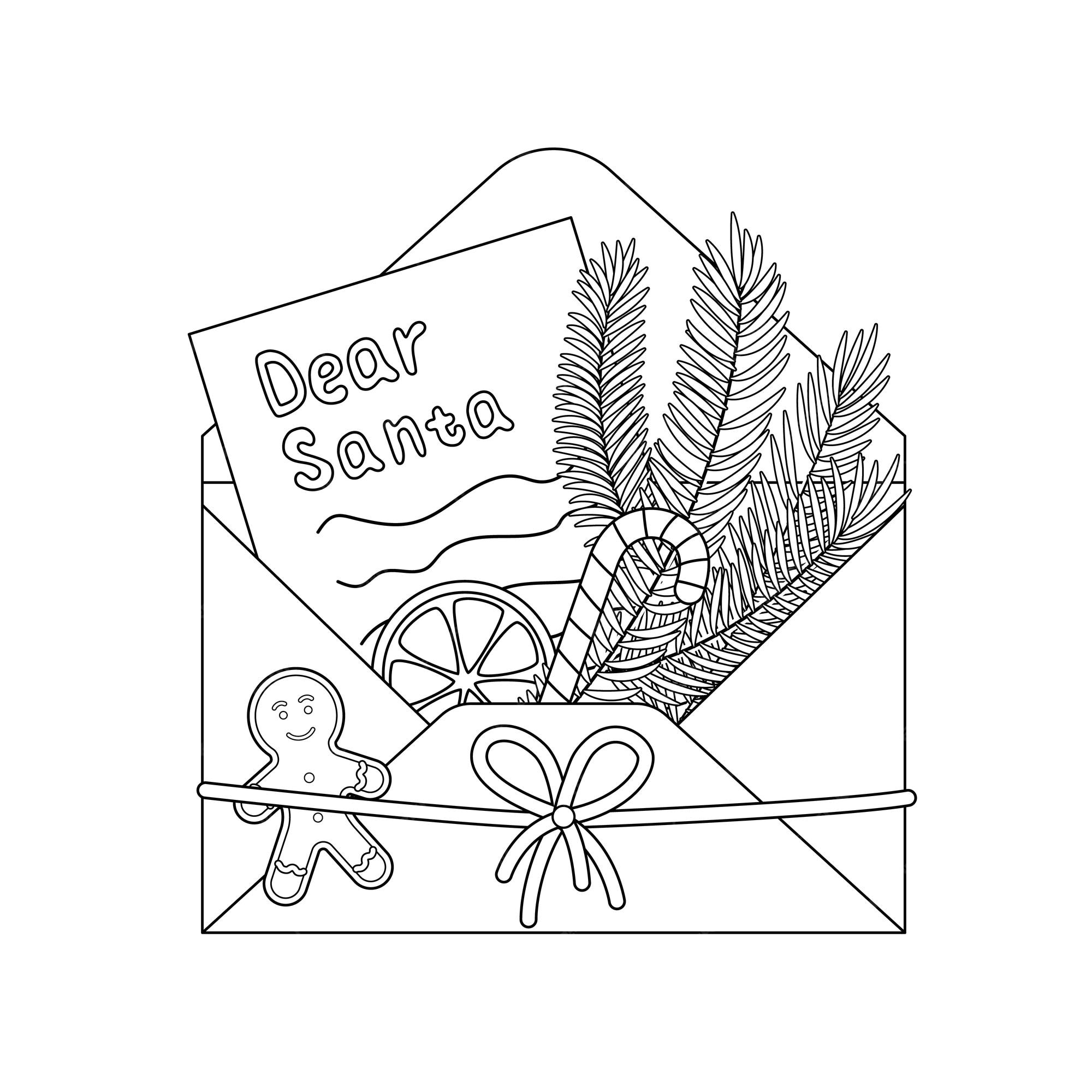 Premium Vector | Letter for santa claus coloring page black and white  envelope vector
