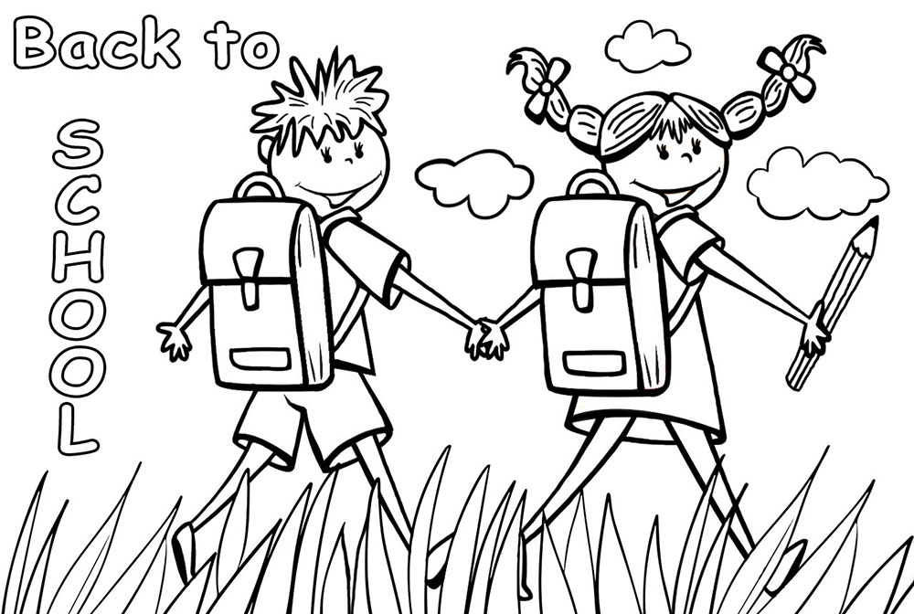 Colouring Page: Boy and Girl Going Back ...