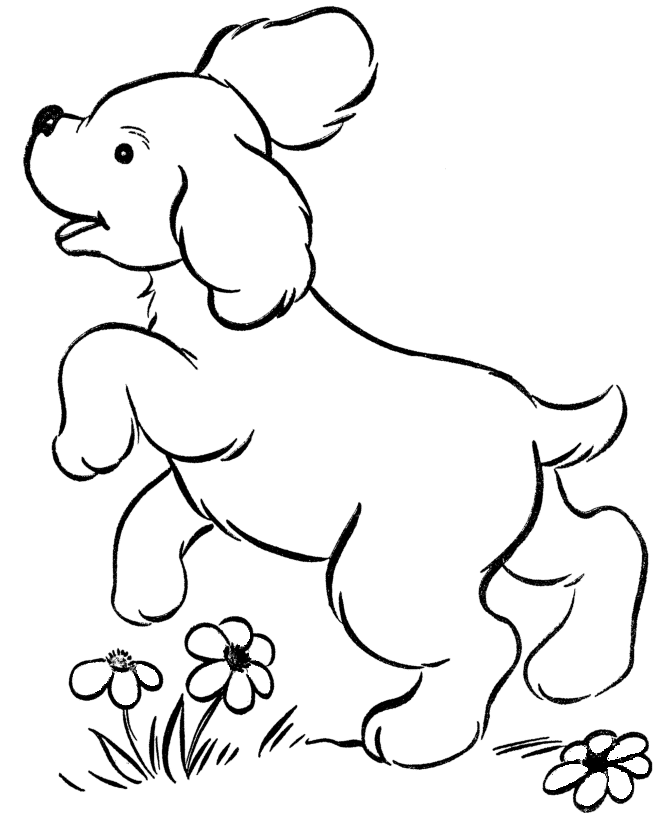 Dog Coloring Pages | Printable Cute puppy playing coloring page 