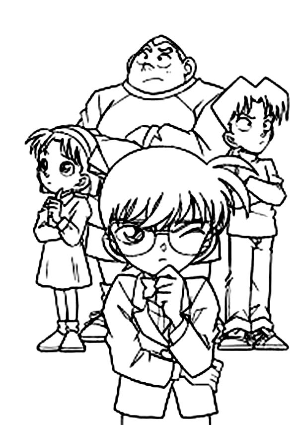 Group Of Kid Detective Lead By Detective Conan Coloring Page : Coloring Sun  | Detective conan, Kid detectives, Cartoon coloring pages